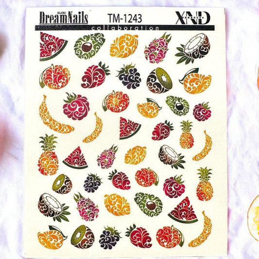 XND Products 2D Nail Decal TM-1243 / Nail Decal 2D / Fruits/ Coconut/ Avocado/ Watermelon