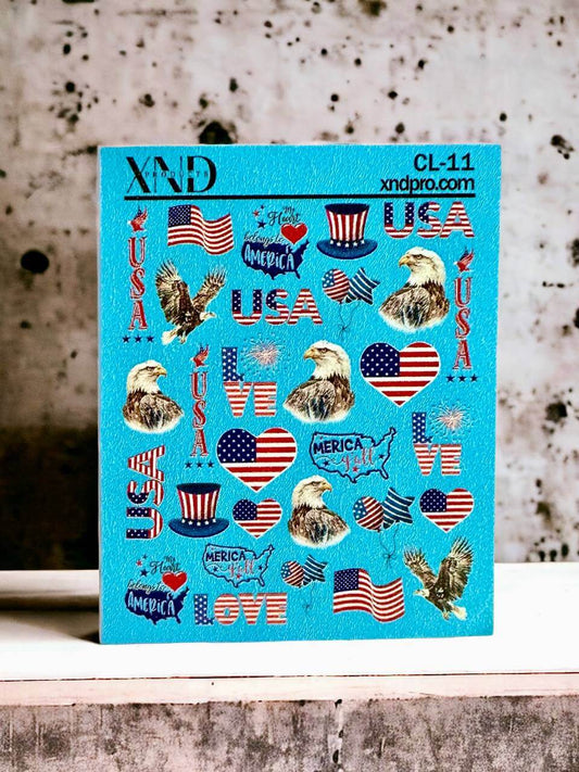 XND Products 2D Nail Decal CL-11 /  Nail Decal 2D / Patriotic/ American Eagle / Fireworks / Memorial Day / USA