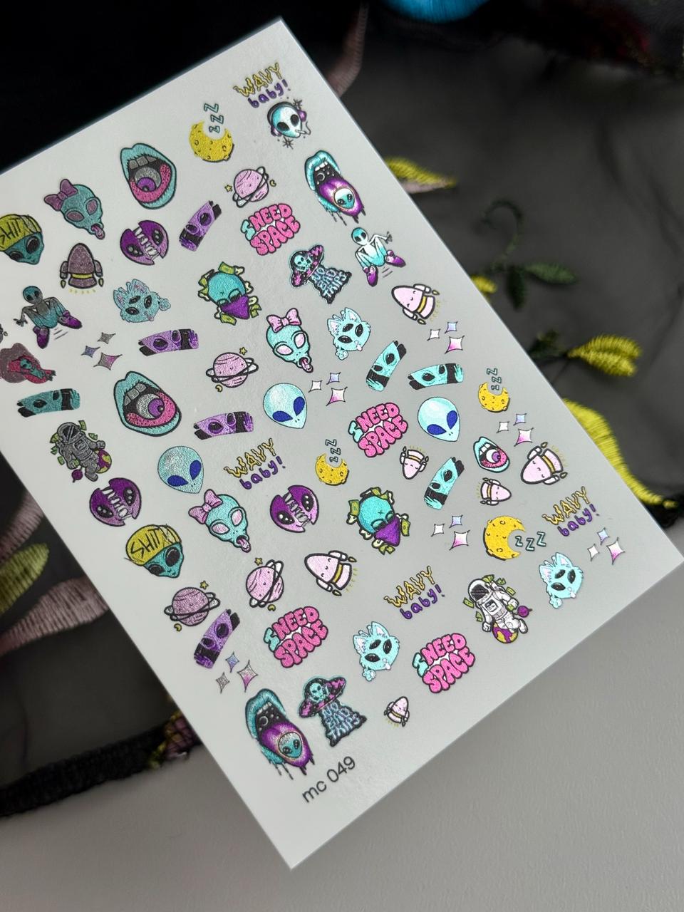 UASlider 2D Nail Decal MC-049 Colorful Metallic Space Alien Nail Water Decals - Aliens, Astronauts, Skulls & Planets