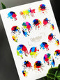 UA Slider 2D Nail Decal CF-624 Nail Water Decal Gold FOIL/ Paint Splash Style/ Neon nails/ Festival Nails/ Pop Art Nails/ Colorful Nails