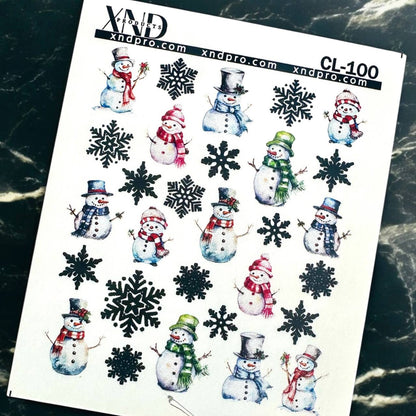 XND Products 2D Nail Decal CL-100 Nail Decal 2D Christmas /Snowman/ Snowflake/ Winter Nails/ Festive Nails