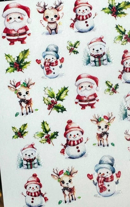 XND Products 2D Nail Decal CL-136 Nail Decal 2D Christmas /Santa/ Snowman /Reindeer/ Christmas Nails/ Winter Nails/ Holly Leaf