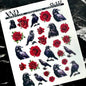 XND Products 2D Nail Decal CL-117 Nail Decal 2D/ Crow/ Red Rose / Gothic Dark Romance/ Crow Nail Decals/ Ravens/ Romantic Nail Designs
