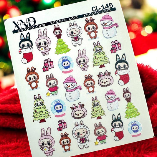 XND Products 2D Nail Decal CL-145 Nail Decal 2D Christmas / Labubu / Christmas Nails / Monster Elves / Kawaii Nail Art / AI Made Inspo.
