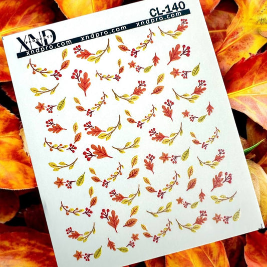 XND Products 2D Nail Decal CL-140 / Nail Decal 2D/ /Autumn Leaves & Berries /Autumn Nails/ Leaf Nail Art/ Fall Nails