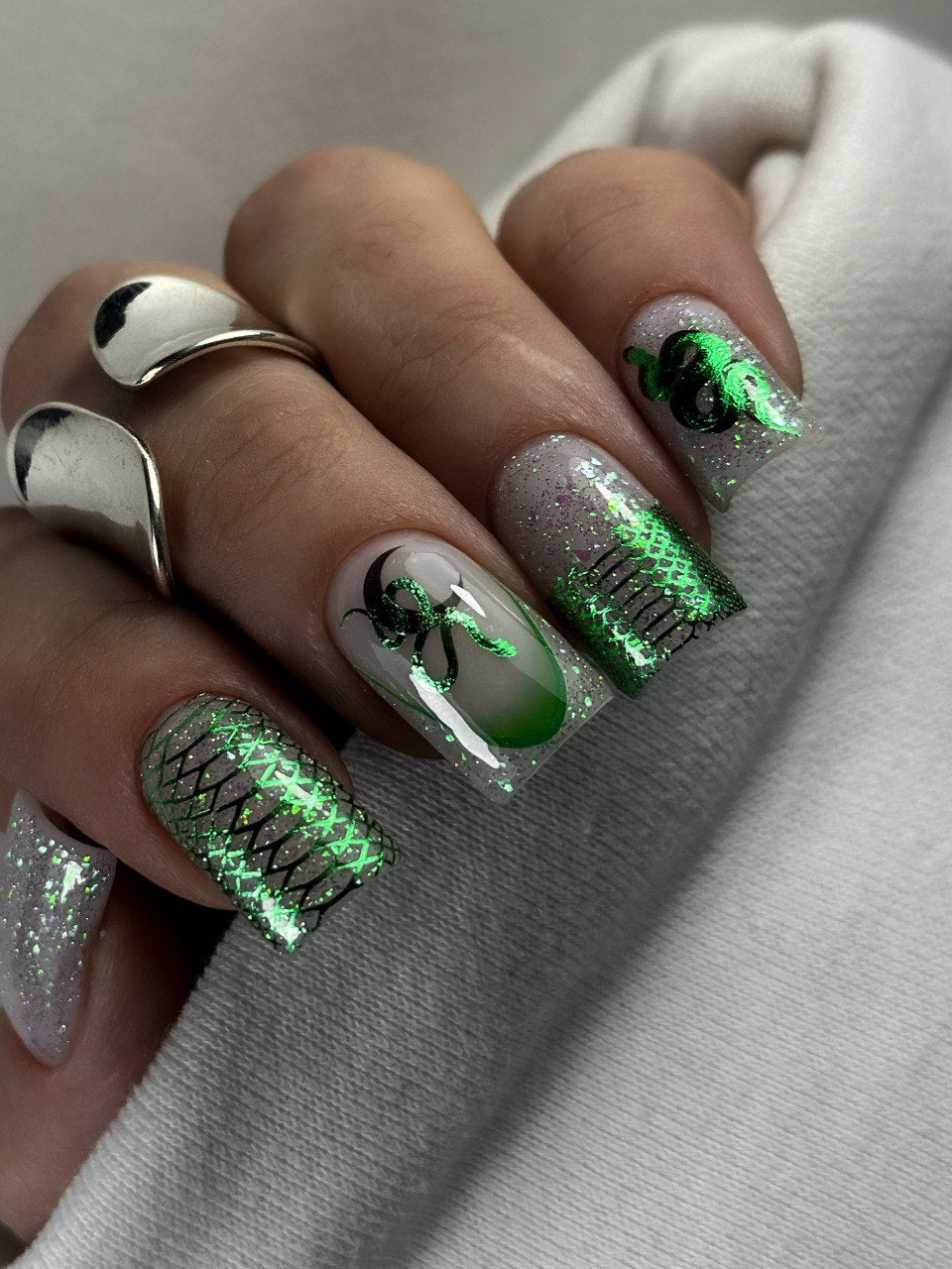 NF-51 / Nail Decal Green FOIL Snake Skin, Snake Print, Snakes