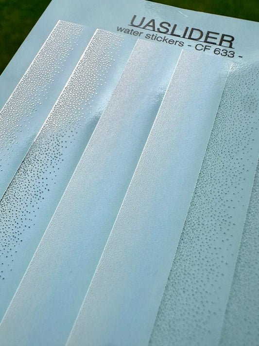 UA Slider 2D Nail Decal CF-633 Nail Water Decal Silver FOIL/ French Ombré Effect White and Gold Accents