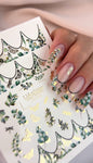 UASlider 2D Nail Decal CF-614 Eucalyptus Gold Foil Butterfly & Dragonfly Nail Water Decals - Botanical Scallop French Tips