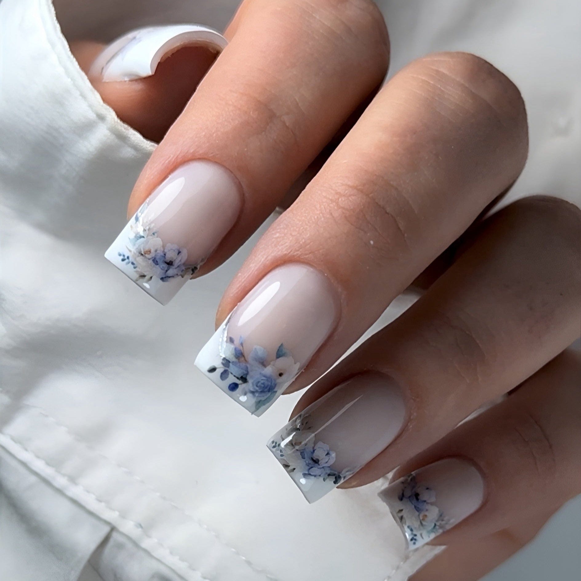 New Max 2D Nail Decal NF-40 Nail Water Decal Spring Silver Foil / Floral French Tip, Spring and Floral Nail Waterslides, Nail Water Stickers, Nail Tattoo