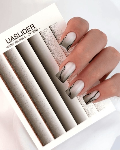 UA Slider 2D Nail Decal CF-626 Nail Water Decal Gold FOIL/ Black Ombré / Gold foil/ Glitter/Gradient Black Ombré Effect