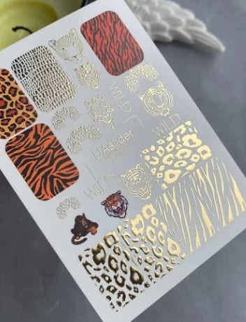 UA Slider 2D Nail Decal CF-038 Nail Water Decal Gold FOIL/ Leopard Spots/ Tiger Stripes/ Wild Animal Print Nail/