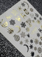 UA Slider 2D Nail Decal CF-039 Gold & Black Snowflake Christmas Water Decals, reindeer and ornaments