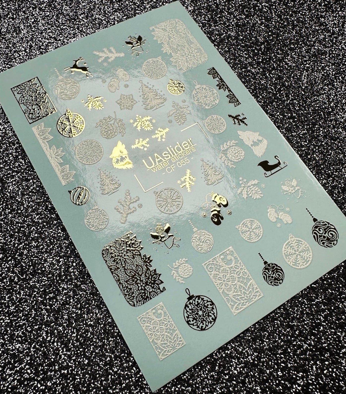 UA Slider 2D Nail Decal CF-055 Gold & White Christmas Ornament Water Decals  Luxury Winter Nail Art