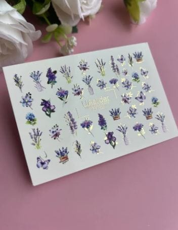 UA Slider 2D Nail Decal CF-090 Nail Water Decal Gold FOIL/ Lavender Nails/ Purple Wildflower /  Spring-inspired / Floral Nails