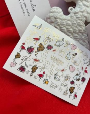 UA Slider 2D Nail Decal CF-136 Nail Water Decal Gold FOIL/ Valentine’s Day Hearts/ Roses & Love/ Butterflies & Florals