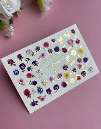 UA Slider 2D Nail Decal CF-146 Nail Water Decal Gold FOIL/ Flowers/ Fuchsia & Purple Flower/ Colorful Floral Nail Decals