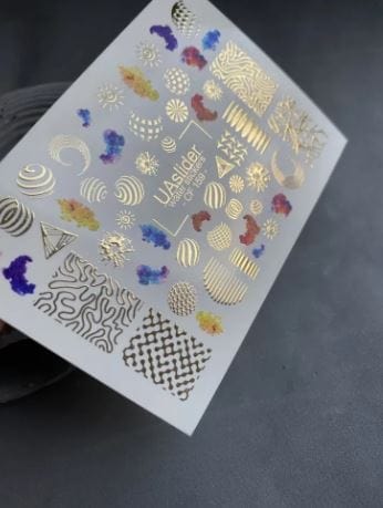 UA Slider 2D Nail Decal CF-159 Nail Water Decal Gold FOIL/ Abstract nails/ Geometric/ Features abstract shapes/ Modern and edgy