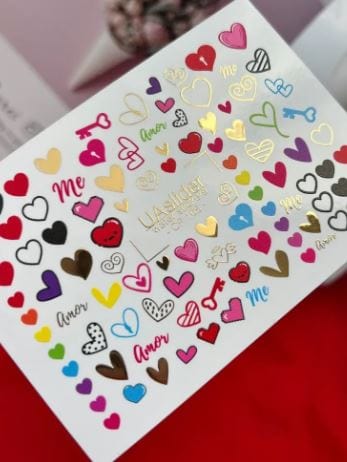 UA Slider 2D Nail Decal CF-165 Nail Water Decal Gold FOIL/ Colorful Heart / Hearts/ Valentine’s Day Nails/ Keys/ Love words/ Symbols/