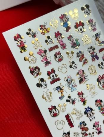 UA Slider 2D Nail Decal CF-193 Gold Foil Nail Water Decal /Cartoon Couple/ Mickey Inspired / Minnie Inspired/ Red Bows/ Hearts/