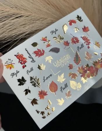 UA Slider 2D Nail Decal CF-276 Nail Water Decal Gold FOIL/ Foil maple/ Oak/ Autumn leaves/Thanksgiving nails