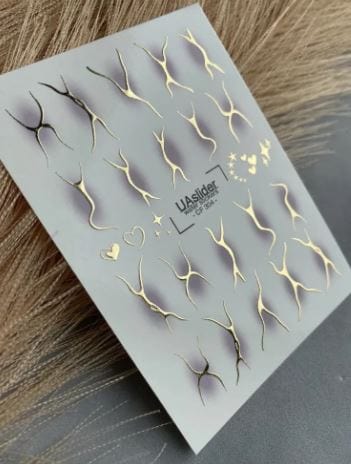 UA Slider 2D Nail Decal CF-304 Nail Decal Gold FOIL/ Blush/ Purple Airbrush/Silhouette/ Hearts/  Sparkles/ Romantic Gold Foil