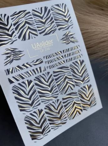 UA Slider 2D Nail Decal CF-316 Nail Decal Gold FOIL/ Chic Zebra / Stripe Design/Animal print
