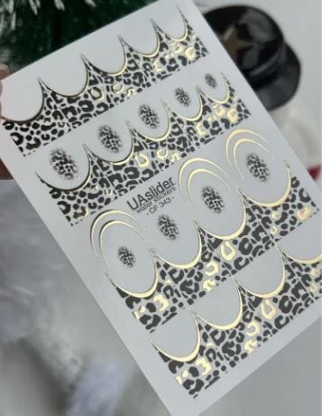UA Slider 2D Nail Decal CF-343 Nail Water Decal Gold FOIL/ Leopard Print/ Gold French Tip /Golden Metallic French Tips/  Wild Animal Print