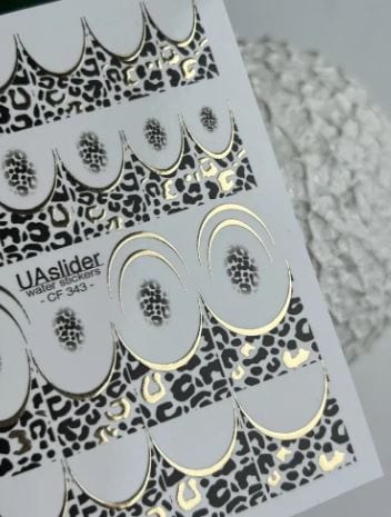 UA Slider 2D Nail Decal CF-343 Nail Water Decal Gold FOIL/ Leopard Print/ Gold French Tip /Golden Metallic French Tips/  Wild Animal Print