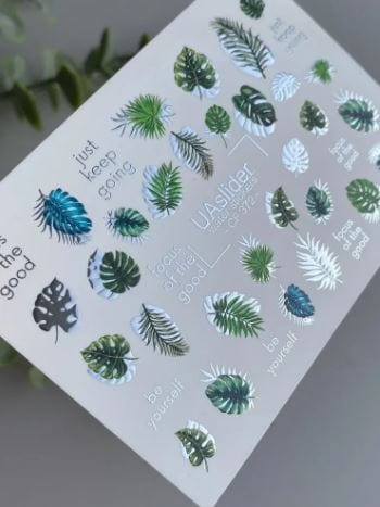 UA Slider 2D Nail Decal CF-372 Nail Decal Gold FOIL/Tropical/ Leafs/ Jungle /Fern leaves/  Botanical / Gold Foil Accents