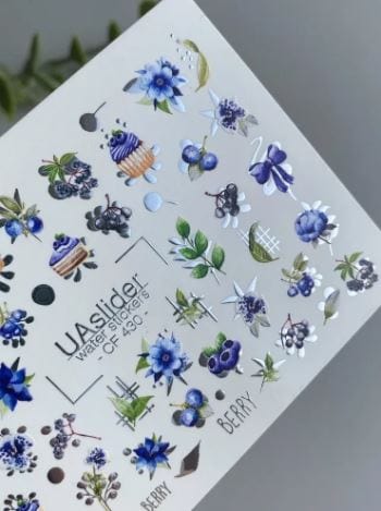 UA Slider 2D Nail Decal CF-430 Nail Water Decal Silver FOIL/ Blueberry / Floral/ Cupcake/ Summer nails