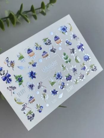 UA Slider 2D Nail Decal CF-430 Nail Water Decal Silver FOIL/ Blueberry / Floral/ Cupcake/ Summer nails