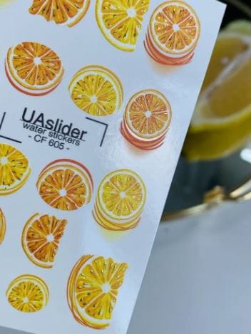 UA Slider 2D Nail Decal CF-605 Nail Water Decal Gold FOIL/ Citrus Slice/ Lemon/ Orange/ Fruits/ Summer Nails/ Tropical Nails