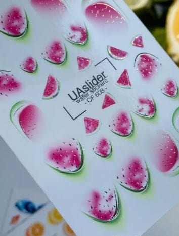 UA Slider 2D Nail Decal CF- 608 Spring Gold Foil Nail Water Decal / Watermelon/ Juicy Summer /Fruit Design