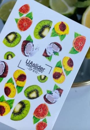 UA Slider 2D Nail Decal CF-610 Nail Water Decal Gold FOIL/ Tropical Fruits/ Kiwi/ Coconut/ Grapefruit /Peach/