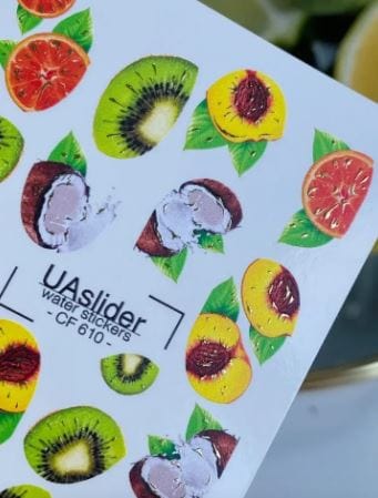 UA Slider 2D Nail Decal CF-610 Nail Water Decal Gold FOIL/ Tropical Fruits/ Kiwi/ Coconut/ Grapefruit /Peach/