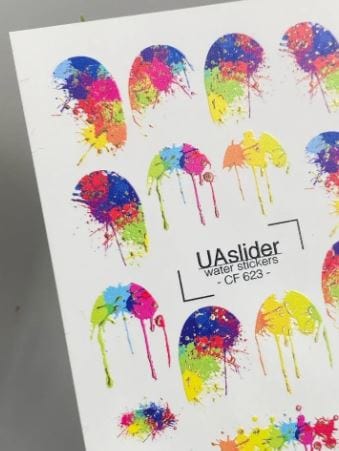 UA Slider 2D Nail Decal CF-623 Nail Water Decal Gold FOIL/ Neon Paint Splatter/ Colorful Nails/ Rainbow Abstract / Festival Nails/ Pop Art Nails