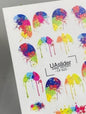 UA Slider 2D Nail Decal CF-623 Nail Water Decal Gold FOIL/ Neon Paint Splatter/ Colorful Nails/ Rainbow Abstract / Festival Nails/ Pop Art Nails