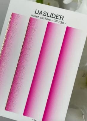 UA Slider 2D Nail Decal CF-628 Nail Water Decal Gold FOIL/ Hot Pink Ombré Nail Wraps With Gold Foil/ Ombré Fade/ French Nails