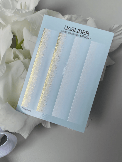UA Slider 2D Nail Decal CF-630 Nail Water Decal Gold FOIL/White Ombre French Tip/ Nail Wraps