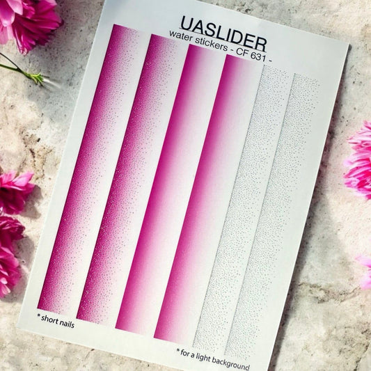 UA Slider 2D Nail Decal CF-631 Nail Water Decal Silver FOIL/  Pink & Silver Ombre Gradient/ Ombré Fade/ French Nails