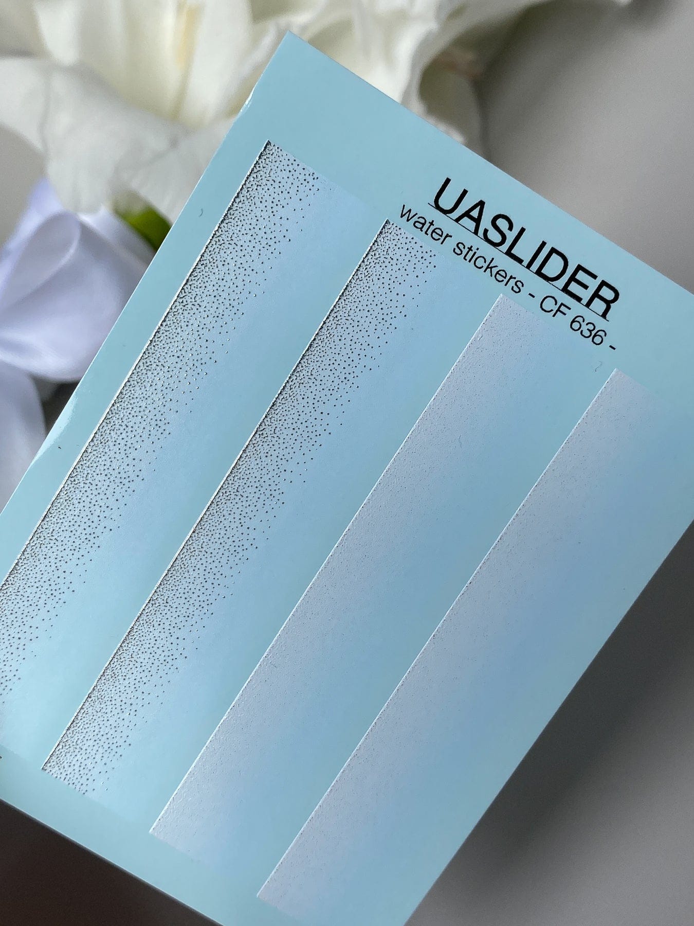 XND Products 2D Nail Decal CF-636 White Pearl Ombre Strips – Gold Micro-Shimmer Water Decals