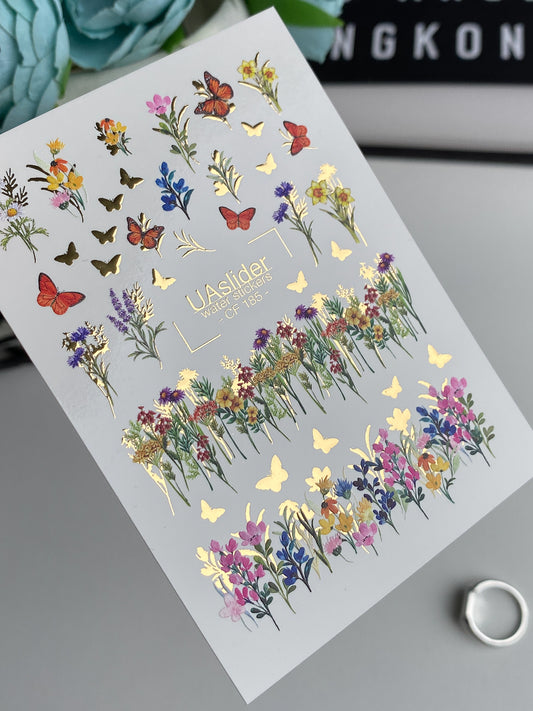 2D Gold Foil Nail Water Decal / Floral / Butterflies / Foliage / Spring Nails