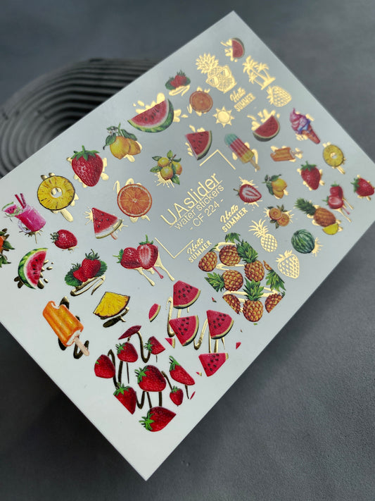 Gold Foil Nail Water Decal / Fruits / Chocolate Covered Tropical Treats