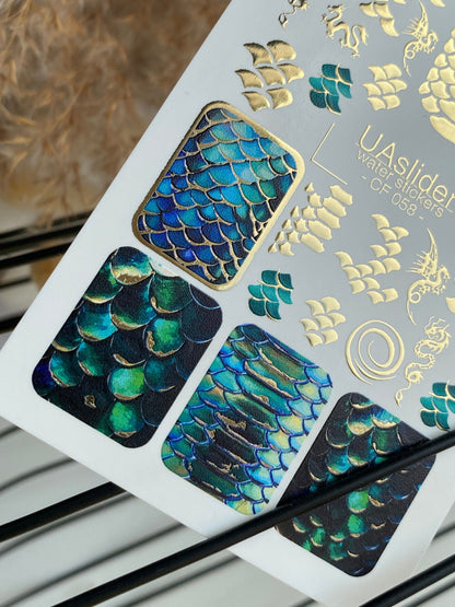 Gold FOIL Nail Decal / Mermaid Scales / Dragons / Fantasy Patterns