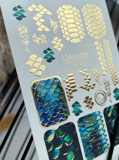 Gold FOIL Nail Decal / Mermaid Scales / Dragons / Fantasy Patterns