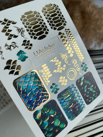 Gold FOIL Nail Decal / Mermaid Scales / Dragons / Fantasy Patterns