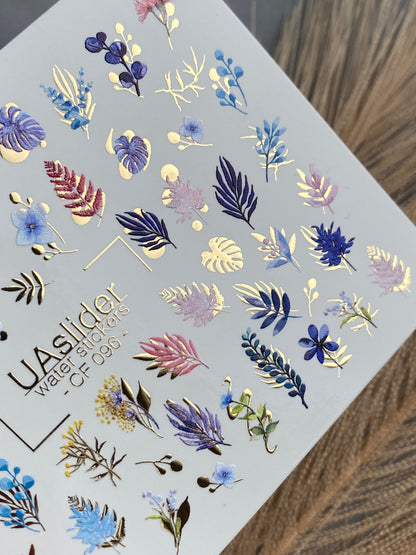 Gold Foil Nail Water Decal / Tropical Foliage / Tropical Leaves / Spring Nails
