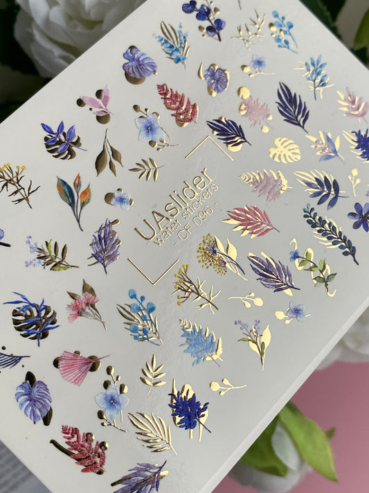 Gold Foil Nail Water Decal / Tropical Foliage / Tropical Leaves / Spring Nails