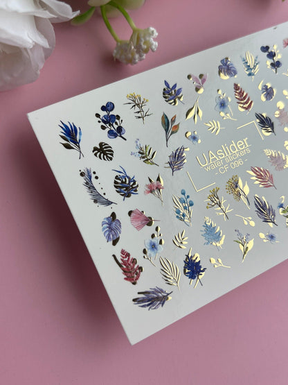 Gold Foil Nail Water Decal / Tropical Foliage / Tropical Leaves / Spring Nails