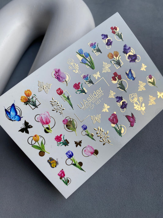 Spring Gold Foil Nail Water Decal / Tulips / Flowers / Spring Nails